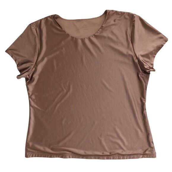 Tahari Brown Women's Top - Short Sleeve Satin Blouse, Size M (US 10) - Picture 6 of 7